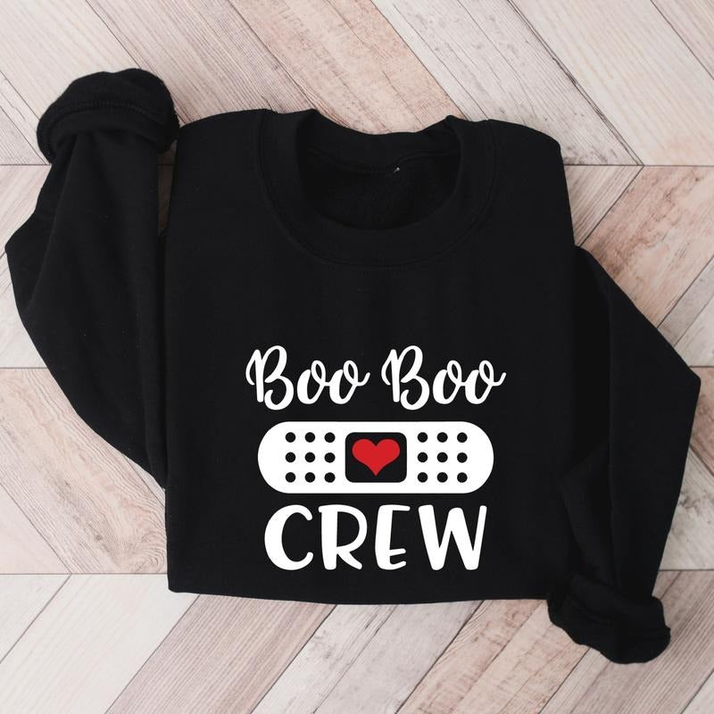 Boo Boo Crew Sweatshirt, Nurse Halloween Party Gift Hoodie, Matching Spooky Nurse Sweater, Nursing School Party Long Sleeve.
