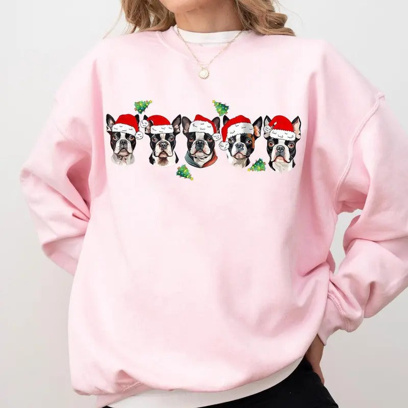 Boston Terrier Christmas Sweatshirt, Santa Boston Terrier Shirt, Boston Terrier Xmas Shirt, Christmas Tree Shirt, Christmas Dog Shirt