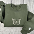 Butterfly embroidered sweatshirt; Ribbon on sleeve embroidered crewneck; gift for her