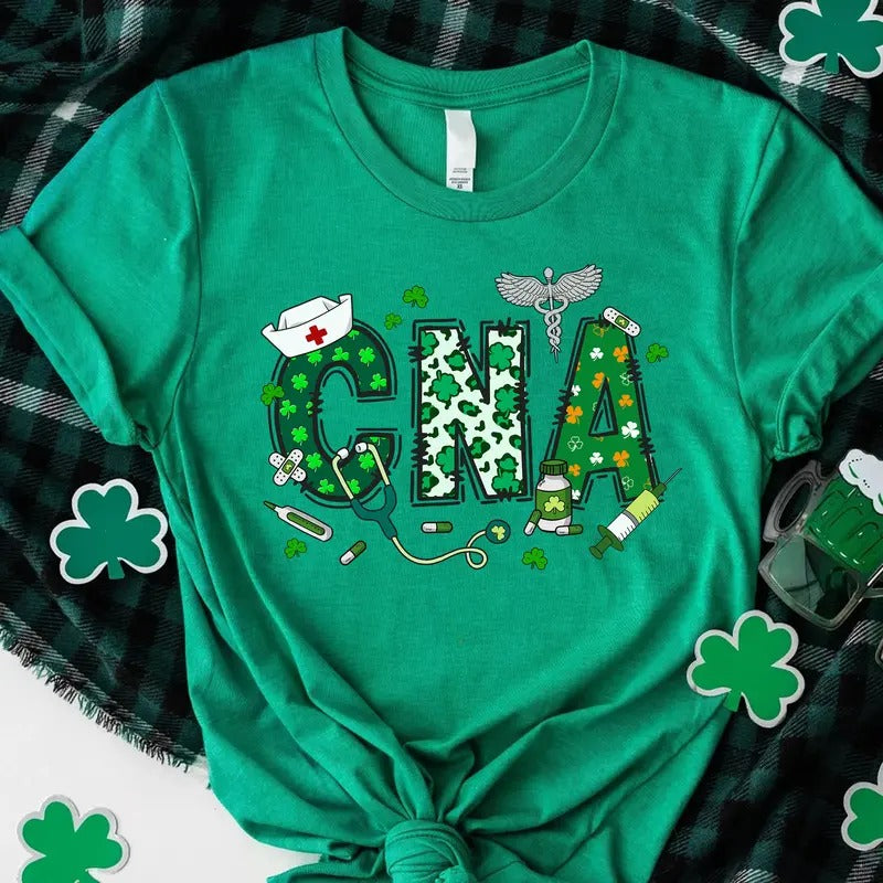CNA St. Patrick's Day Shirt - Lucky Nurse Tee - Shamrock Medical T-Shirt for Certified Nursing Assistants