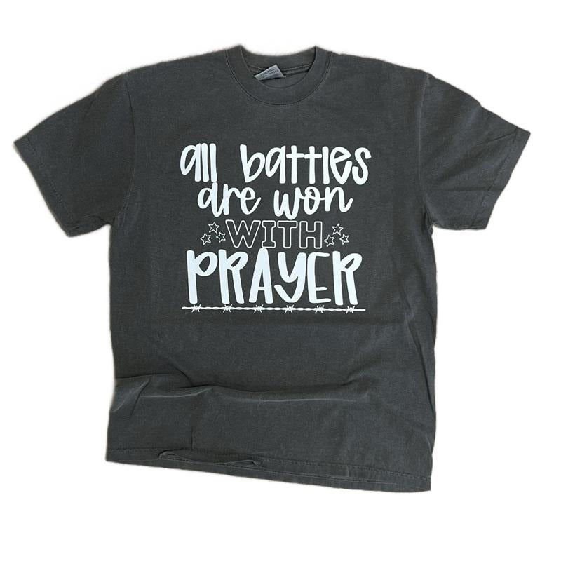 COMFORT COLORS - All Battles Are Won With Prayer on Pepper - Christian TShirt