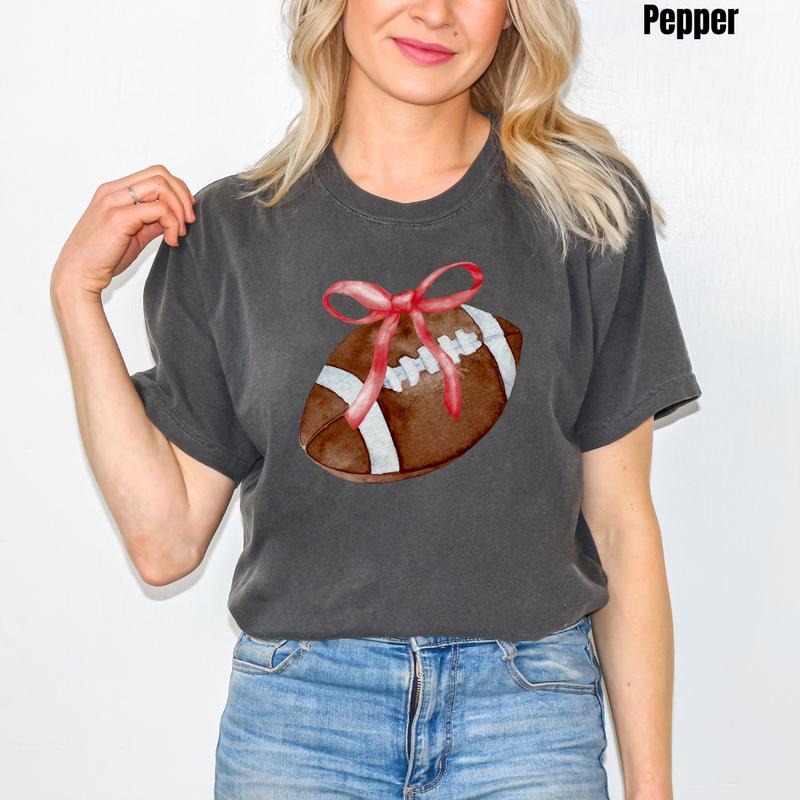 *CUSTOMIZABLE* Bow & Football Comfort Colors T-Shirt 'NLB'