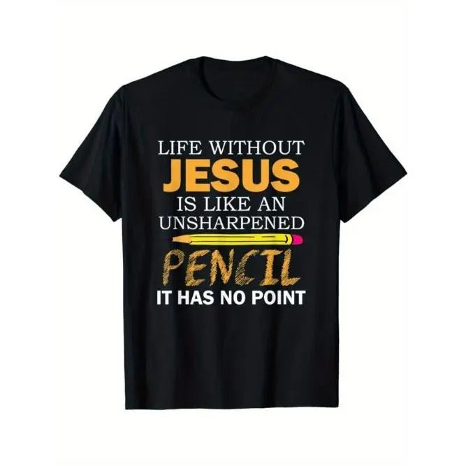 Can't live without Jesus, alphabet prints, casual men's T-shirts Made in USA