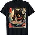 Cat Eating Ramen Noodles Anime Gift T-Shirt | Tee for Men & Women | Cotton