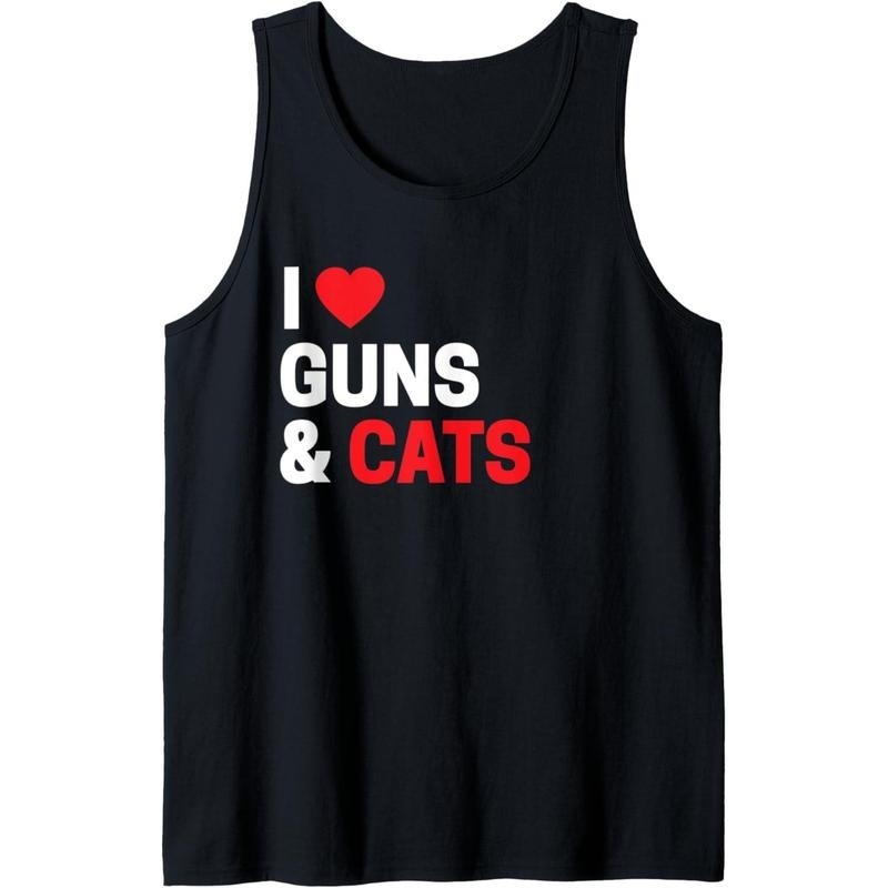 Cat Lover Gifts For Men & Women Funny I Love Guns & Cats Tank Top Made in USA