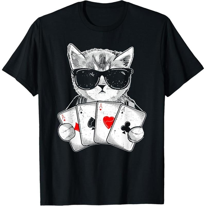 Cat Play Poker Gambling Casino Dealer Poker Player Gambler T-Shirt made in usa