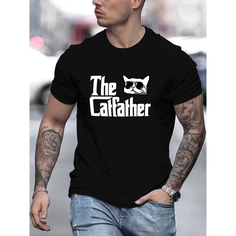 Cat daddy print T-shirt, men's T-shirt, summer casual short-sleeved T-shirt Crew Necks Menswear