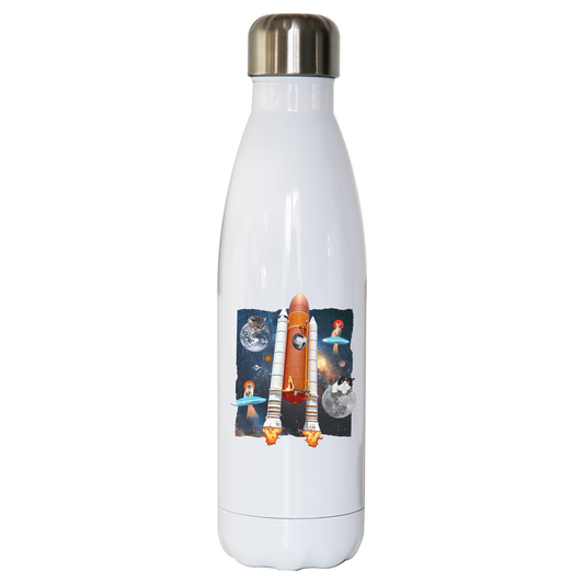 Cats in space funny collage water bottle stainless steel reusable