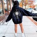 Celestial Boho Sun & Moon Phase Hoodie, Back Print Whimsigoth Sweatshirt, Spiritual Hoodie