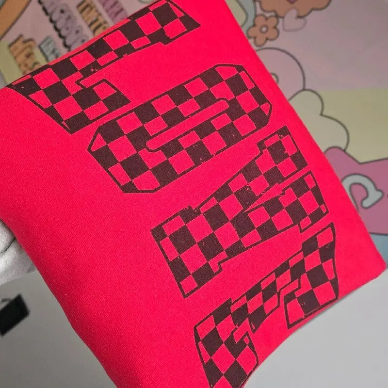 Checkered Print Love Cozy Valentines Day Sweatshirt