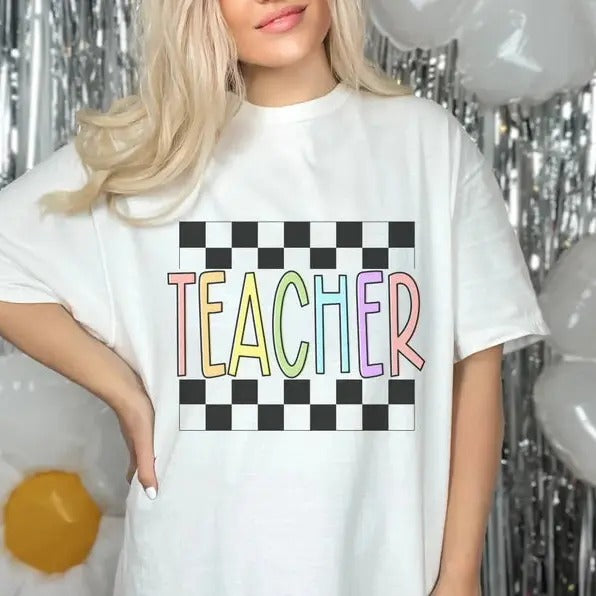 Checkered Teacher Graphic Tee