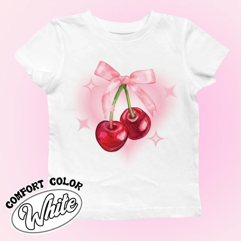 Cherry Bow Shirt, Coquette Cherry Bow, Bow and Cherry Shirt, Coquette Cherry and Bow Sshirt, Cherry Bow Aesthetic