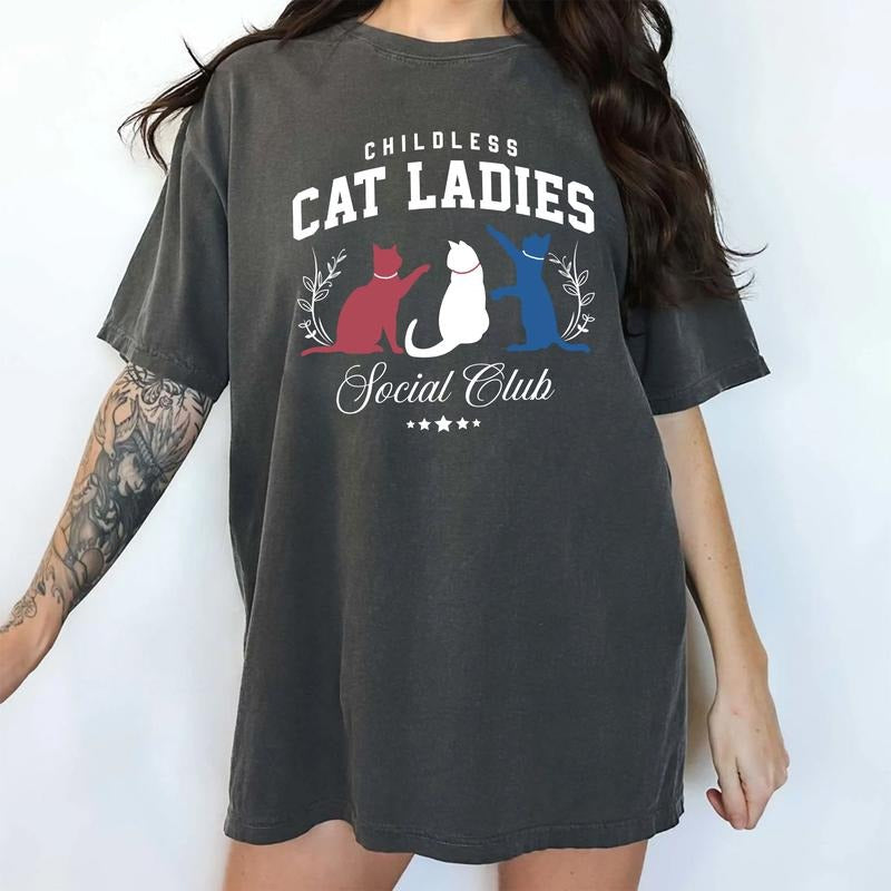 Childless Cat Ladies Social Club Comfort Colors Shirt, Cat Lover Graphic Printed Tee, Cat Ladies Social Club 2024 Unhinged Shirt, Women's Power Tee, Funny T-shirt For Women, Meme 2024 Shirt, Women's Top, Womenswear, Cotton Fabric Relaxed Tee