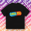 Chill Pill Tri-Color Tee |   Gradient Purple-Pink Backdrop |   WFH Trendy Casual Wear