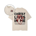 Christ Lives In Me Christian Washed 2 Sided T-Shirt Pure Cotton Fabric Casual Streetstyle Crew Neck Short Sleeve Soft-Washed T-Shirt Trendy Tops for Women for Men, Perfect Gift