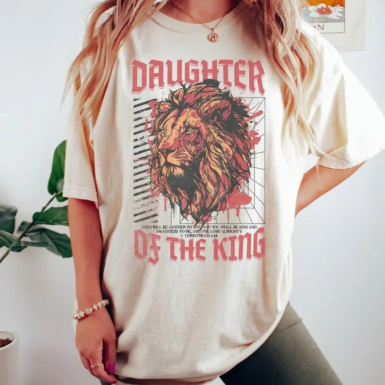 Christian Comfort Color Shirt, Daughter of the King Tee, Bible Verse Shirt, Christian Shirt, Christianity Religious Shirt, Jesus Shirt, Boho Christian Tee, Sister Gift, Religious Shirt Cotton Fabric Top Traditional Womenswear Collar