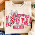 Christian Valentines Sweatshirt, Loved John 316 , Bible Verse , XOXO , Brushstroke Valentine , Checkered Varsity , Digital File