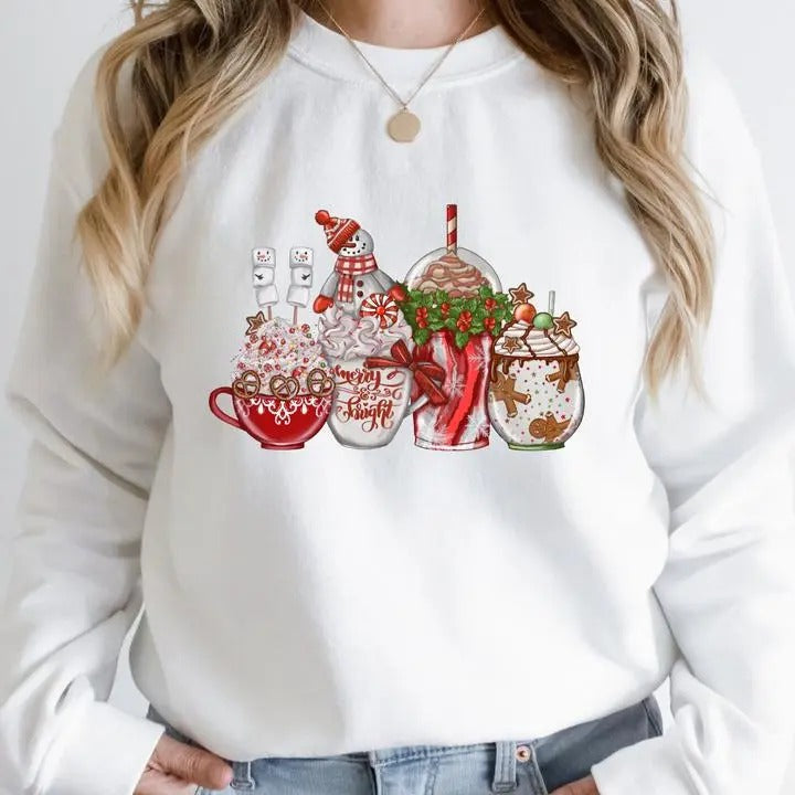 Christmas Coffee Hot Cocoa Latte Sweatshirt, Cute Xmas Coffee Weather Sweatshirt
