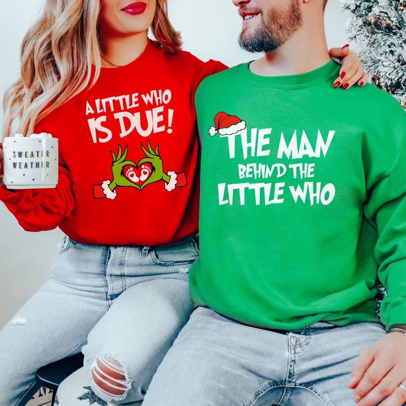 Christmas Couples Pregnancy Announcement Sweatshirt Christmas Holiday Gender Reveal Gift for Expecting Matching Baby Shower Crewneck