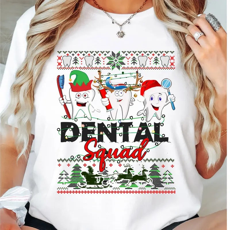 Christmas Dental Squad  T-Shirt, Christmas Tooth Shirt, Christmas Tree Tee, Christmas Dentist Tee, Dental Office Xmas...