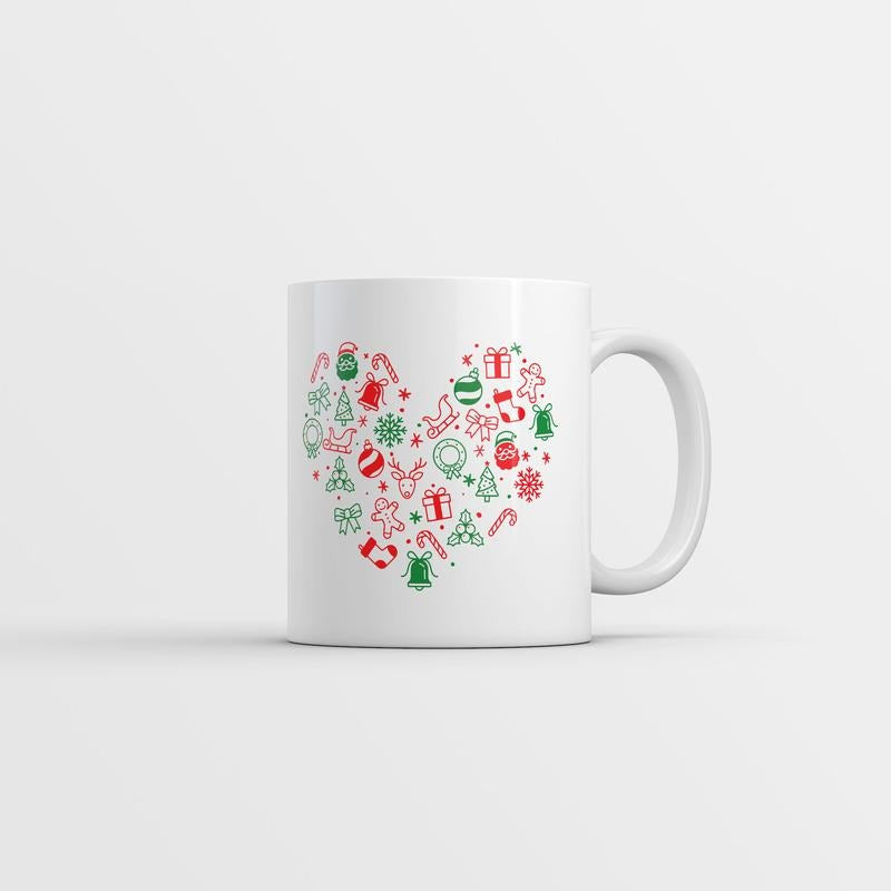 Christmas Heart Mug Funny Cute Holiday Graphic Novelty Coffee Cup-11oz Funny Coffee Mugs Ceramic Printed Drinkware Cup