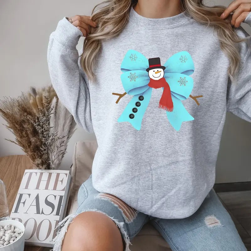 Christmas Snowman Bow Crewneck Sweatshirt Comfortable