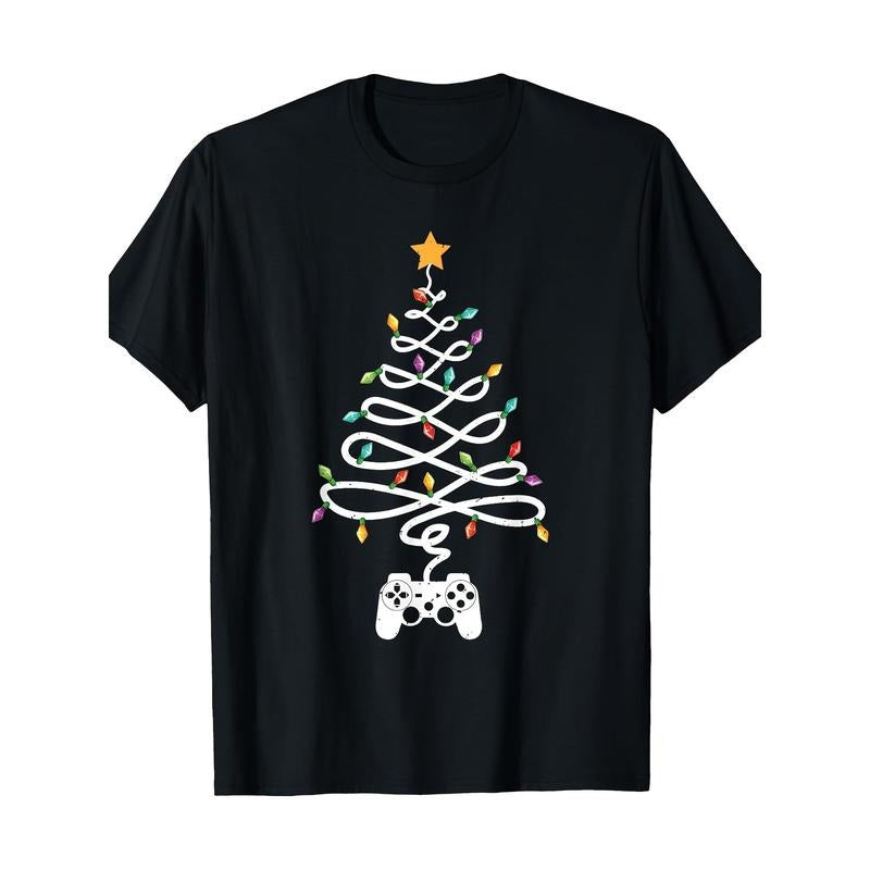 Christmas Video Game Christmas Tree Game Enthusiasts Video Game Player T-shirt 100% Cotton, 220G. made in usa