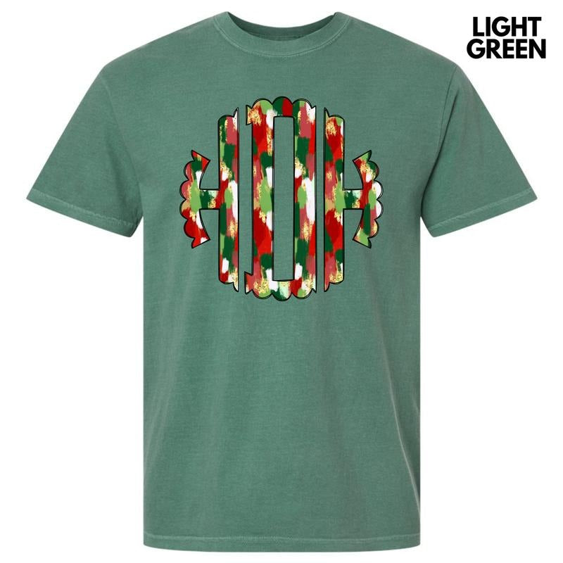 Christmas Watercolor Monogram Comfort Colors T-Shirt 'NLB'