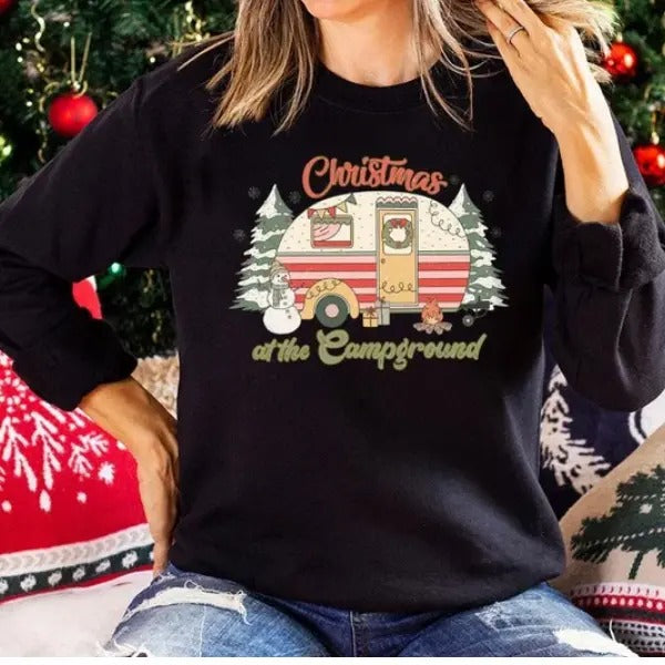 Christmas at the Campground Sweatshirt, Christmas Shirt, Merry Christmas Shirt, Cozy Season, Santa Xmas Shirt, Best Gift For Woman on Xmas
