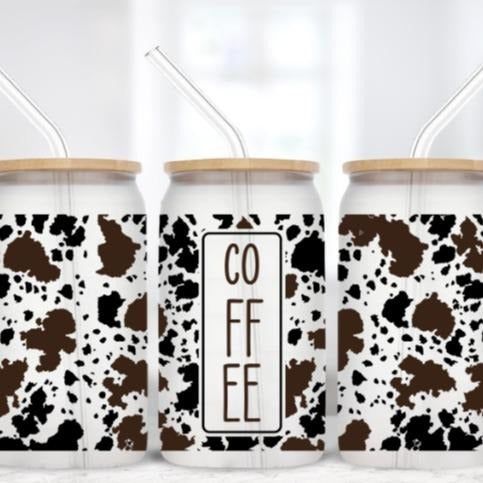 Coffee Cow Print 16 oz Frosted Glass Tumbler