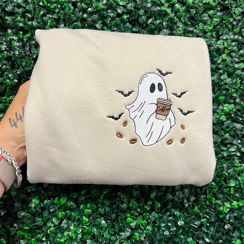 Coffee ghost embroidered sweater