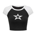 Color Block Star Print Short Sleeve Crop Tops Slim Fit Tee T Shirts