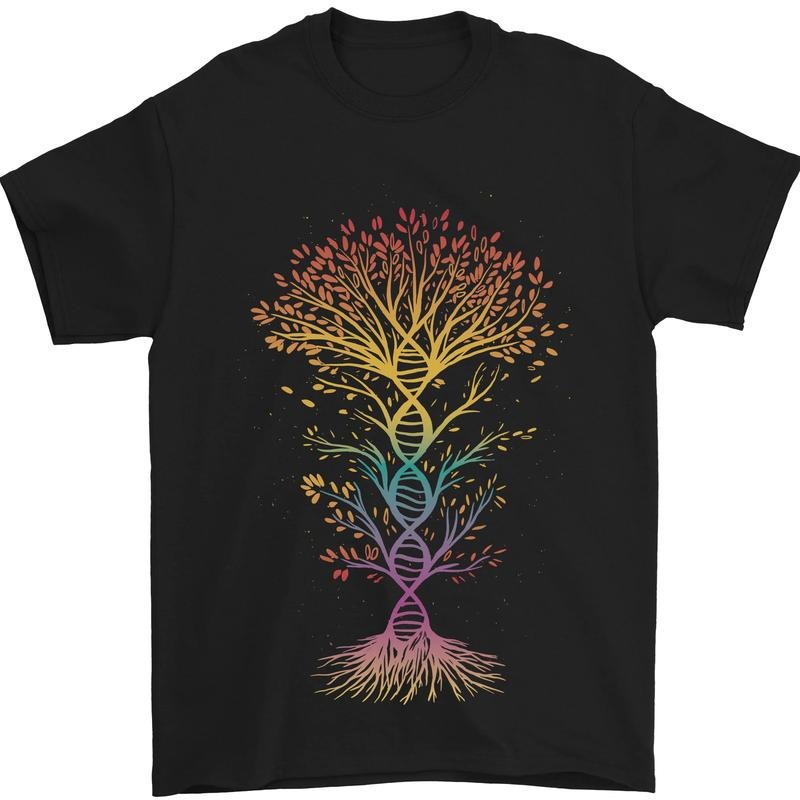 Colourful DNA Tree Biology Science Mens T-Shirt Cotton Made in USA