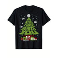 Comfortable and breathable high-quality men's crewneck T-shirt, Christmas tree print men's cotton T-shirt, graphic T-shirt men's Christmas outdoor clothing, men's clothing gifts Made in USA