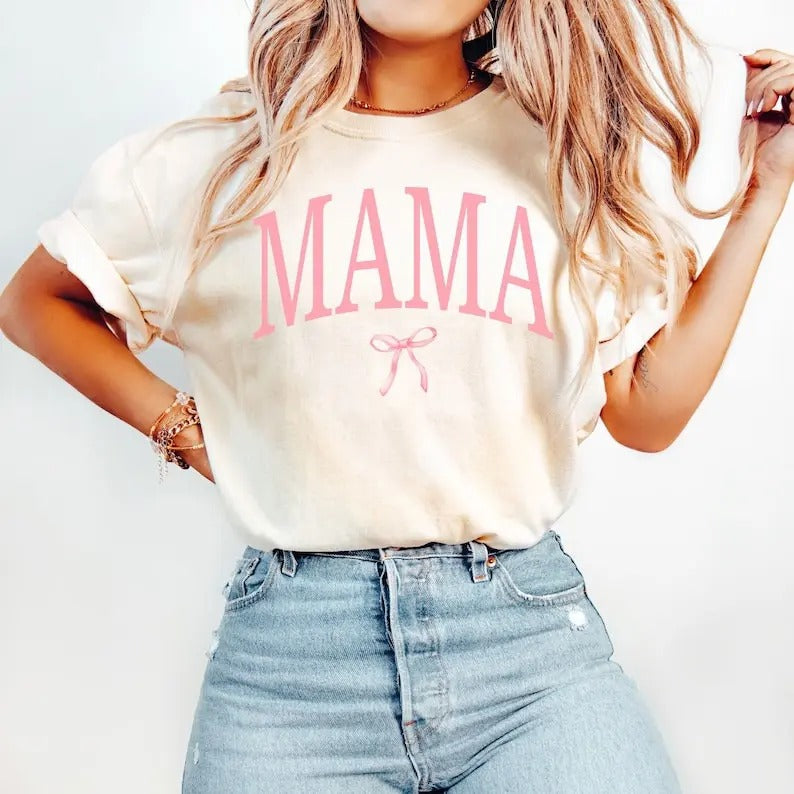 Coquette Mama Shirt, Coquette Bow T-shirt for Mom, Mothers Day Gift, Girly Mama Outfit, For Women