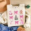 Coquette Pink Christmas Shirt, Pink Bow Christmas Sweatshirt, Trendy Santa Vintage Christmas, Christmas Tree
