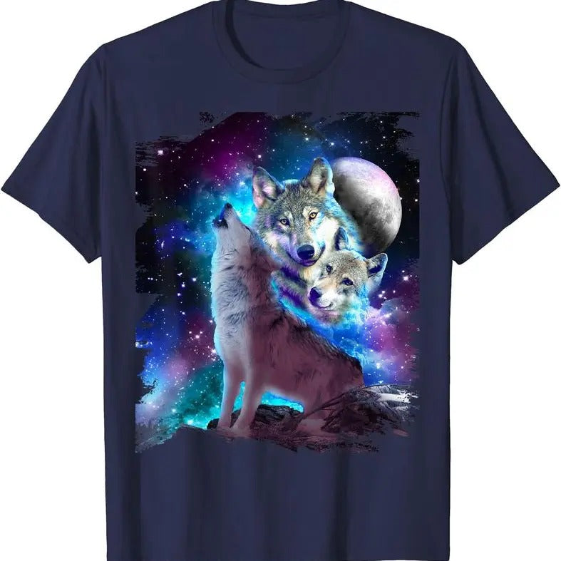 Cosmic Space Wolf Wolves Family Howling At Moon T-Shirt