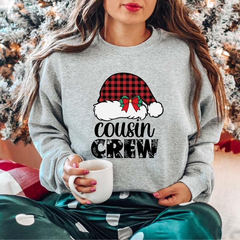Cousin Crew Hat Christmas Sweatshirt, Matching Cousin Squad X-mas Sweater, Family Holiday Trip Gift Hoodie, Christmas 2023 Sweater.