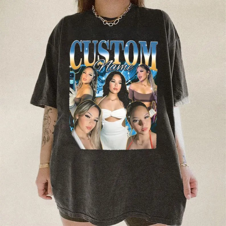 Custom Bootleg Rap T-shirt, Custom Bootleg Comfort Color Shirt, 90s Vintage Bootleg Shirt, Custom your own Photo, Vintage Graphic Gift Top Womenswearstyle{n002}2