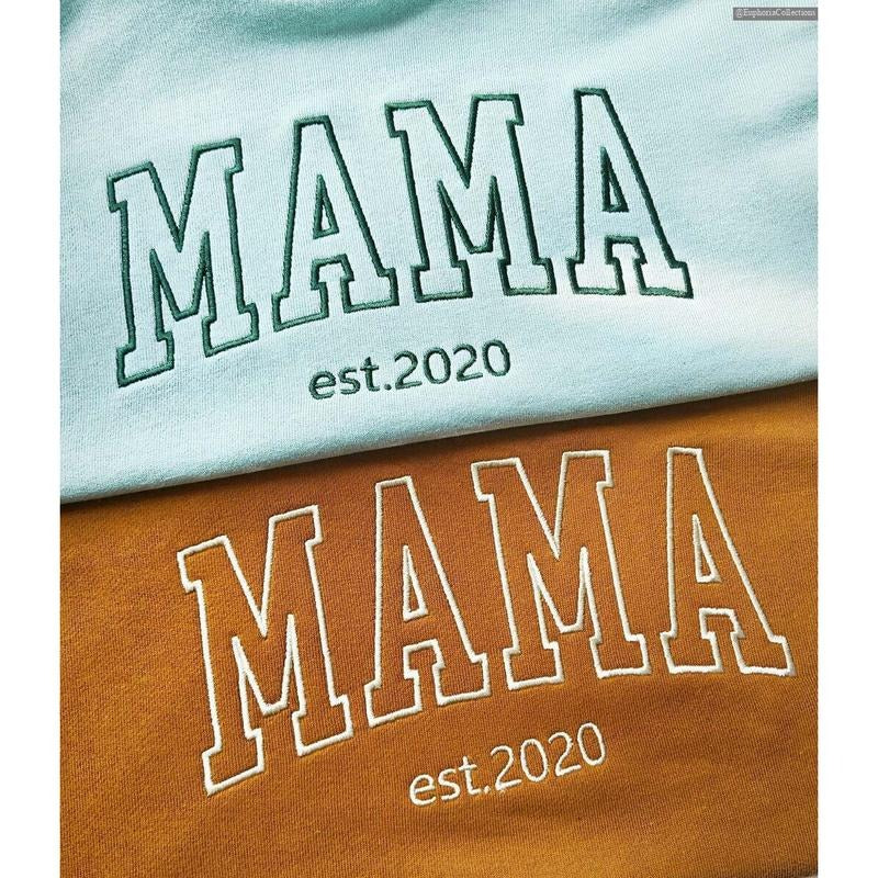 Custom Embroidered Mama Sweatshirt with Kids Name on Sleeve, Personalized Mom Sweatshirt , Global Trending Outfits