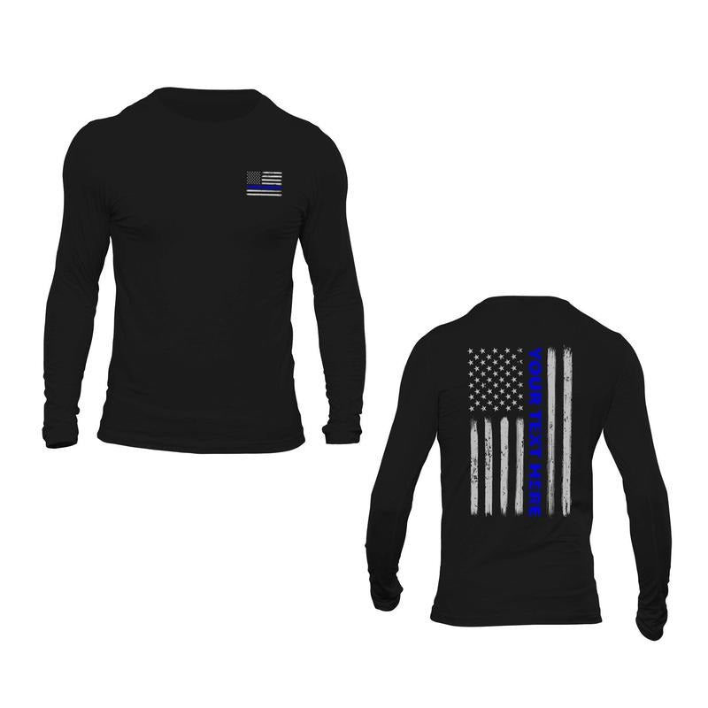 Custom Text Personalized Police Thin Blue Line Flag Long Sleeve T-Shirt Casual Classic
