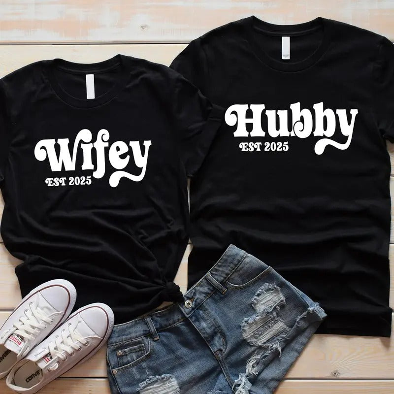 Custom Wife Husband Est T-shirt, Wedding Party Shirt, Honeymoon Tee, Wedding Shirt, Just Married Shirts, Matching Couple Tshirt