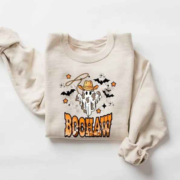 Cute Ghost Halloween Sweatshirt, Boo Haw Western Halloween Shirt, Retro Halloween Shirt, Country Cowgirl Halloween Shirt, Cowboy Ghost Shirt