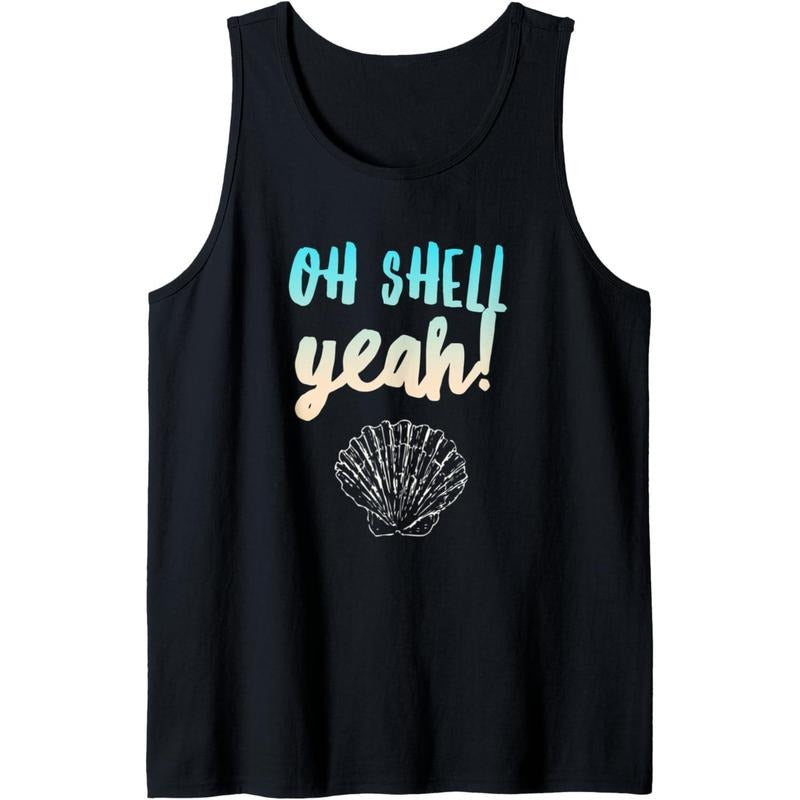 Beach Attire / Shell Yeah Saying / Cute Seashell Design Tank Top Made in USA