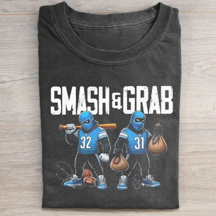 D..e.t.r.o.i.t Football S.m.a.sh and G.ra.b Unisex T-shirt, Breathable Soft Cotton, Casual Round Neck, Regular Fit, All-Season