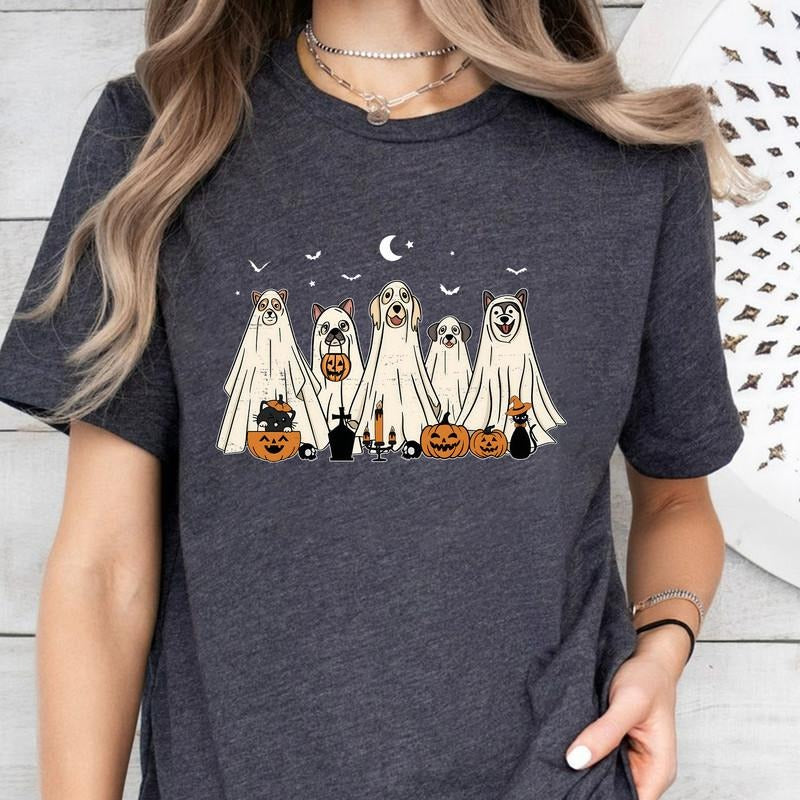 Сute Ghost Dog HalloweenT-shirt, Ghost Dog Tee, Dog Lovers Tshirt, Halloween Cute Shirt, Halloween Dog T-shirt, Spooky...