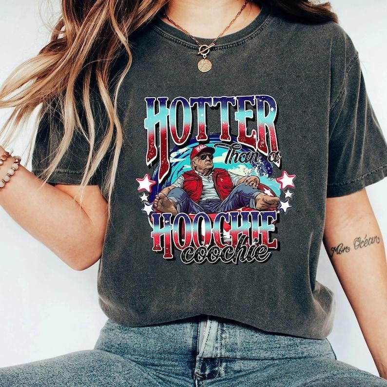 "D0nald Trummpp Summer Vibe Hotter Than A Hoochie Coochie T-Shirt, Truumpp 2024 Tees, Hotter Than A Hoochie T-Shirt, 2024 Election Shirt,America Shirt, Unisex Shirt "