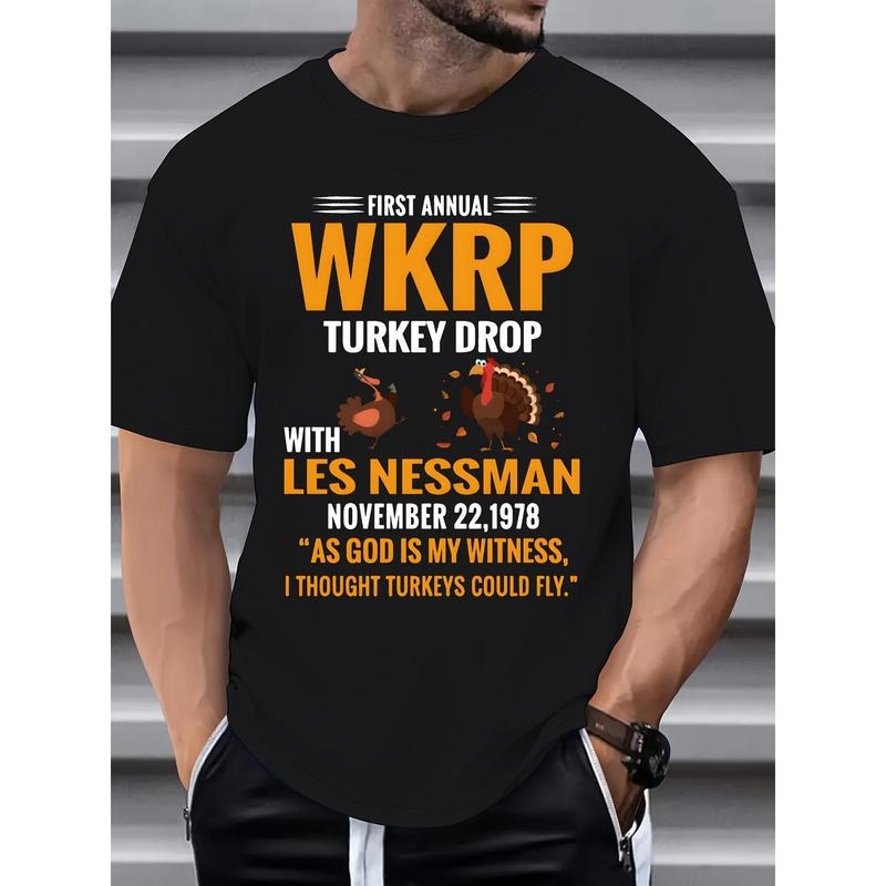 Daily wear men's crew neck T-shirt, men's Turkey print T-shirt, casual short sleeves made in usa
