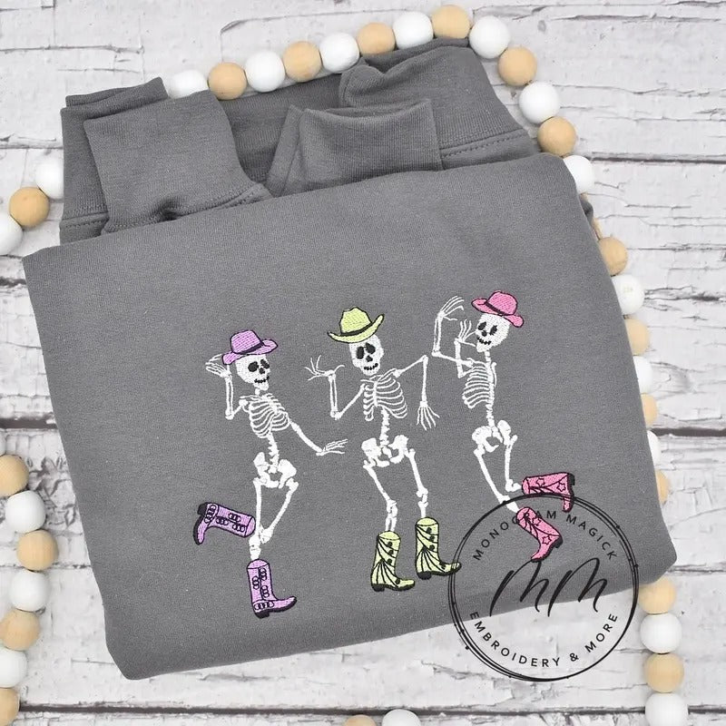 Dancing Cowboy Skeleton Embroidered Sweatshirt