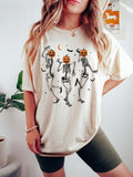 Dancing Skeleton Pumpkin TShirt, Retro Halloween Shirt, Womens Halloween Shirt, Cute Fall Shirt, Spooky Season, Pumpkin Face